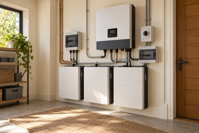 Wall-mounted inverter with three battery units